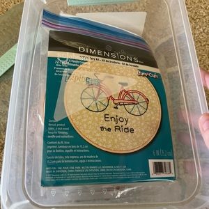 Embroidery/cross stitch projects and storage bin